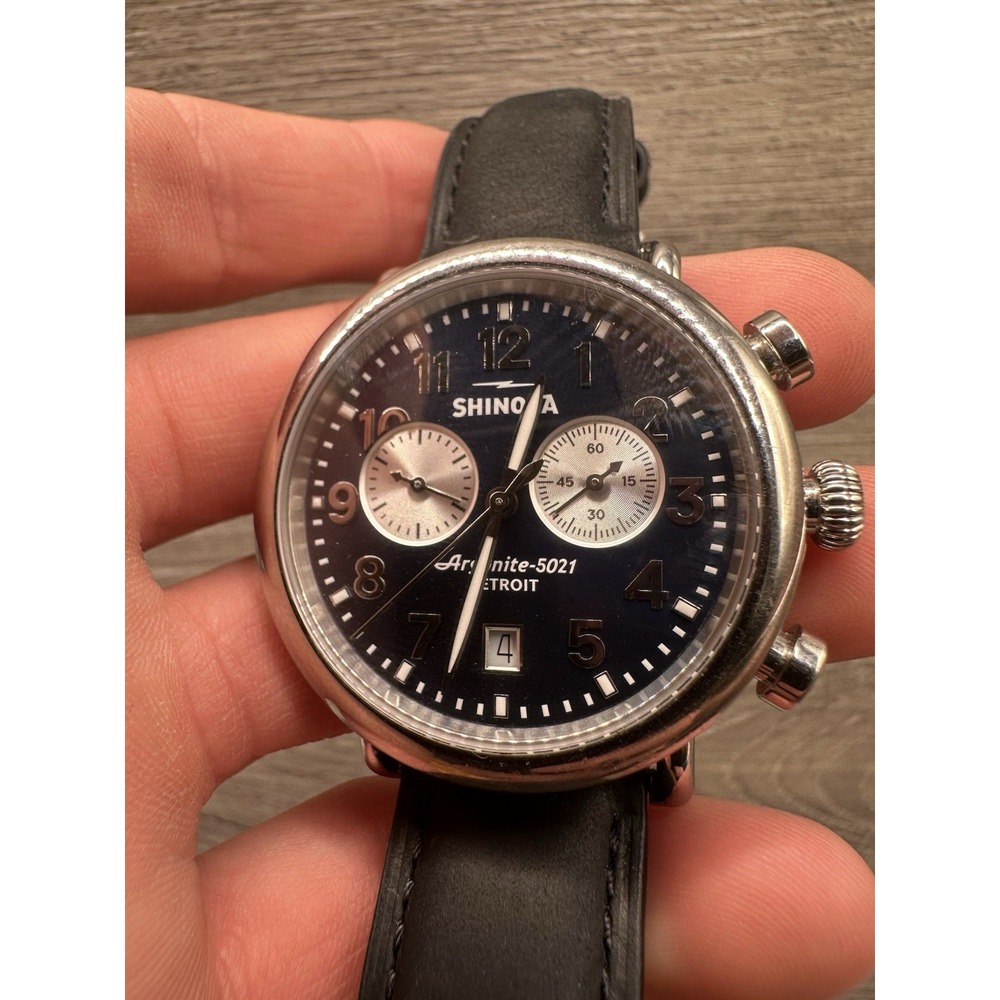 Shinola Runwell Chronograph Blue Dial Men's Quartz Watch Argonite 5021 Leather